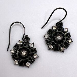 *3/$20* Gunmetal tone dangle earrings with black and clear rhinestones